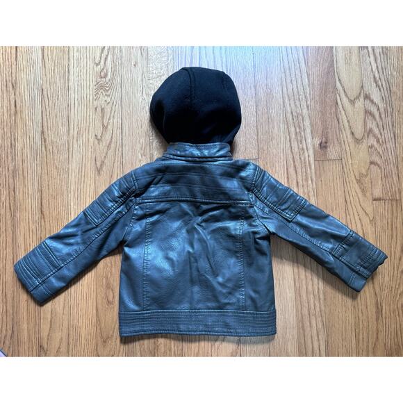 Urban Republic Toddler Bomber Jacket 24 Months Dark Grey Hooded Faux Leather - Picture 4 of 9